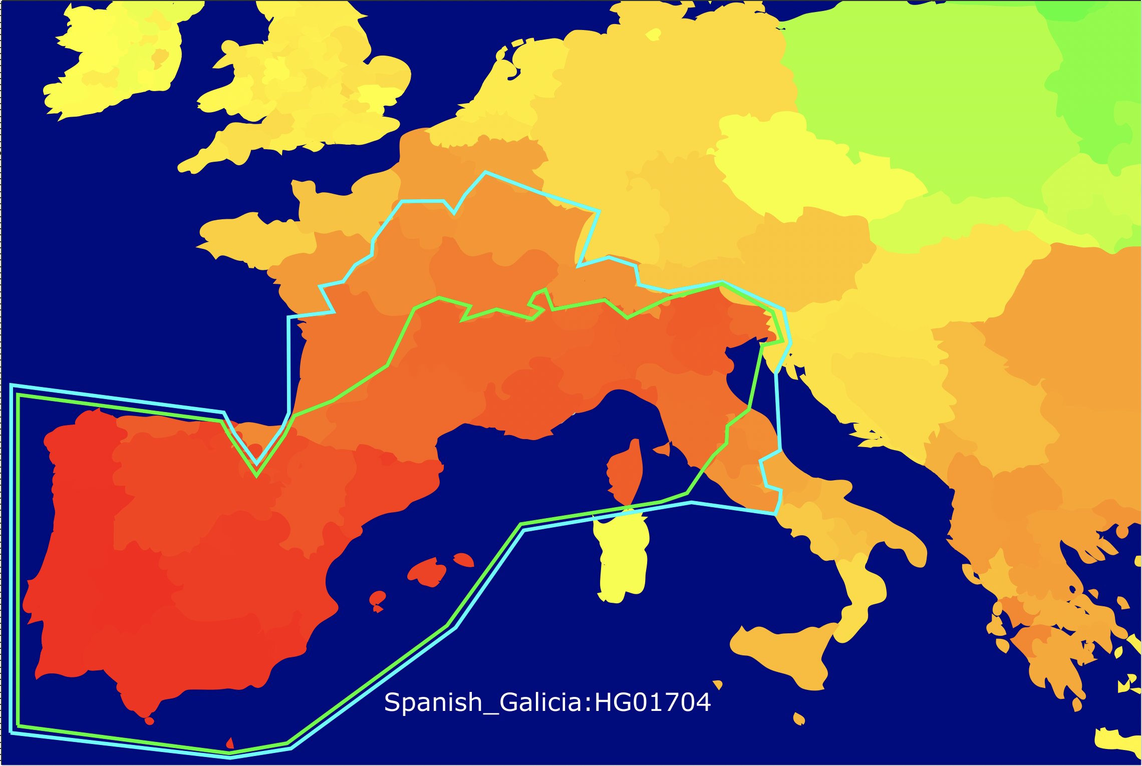 Spanish Galicia HG01704 genetic distance map